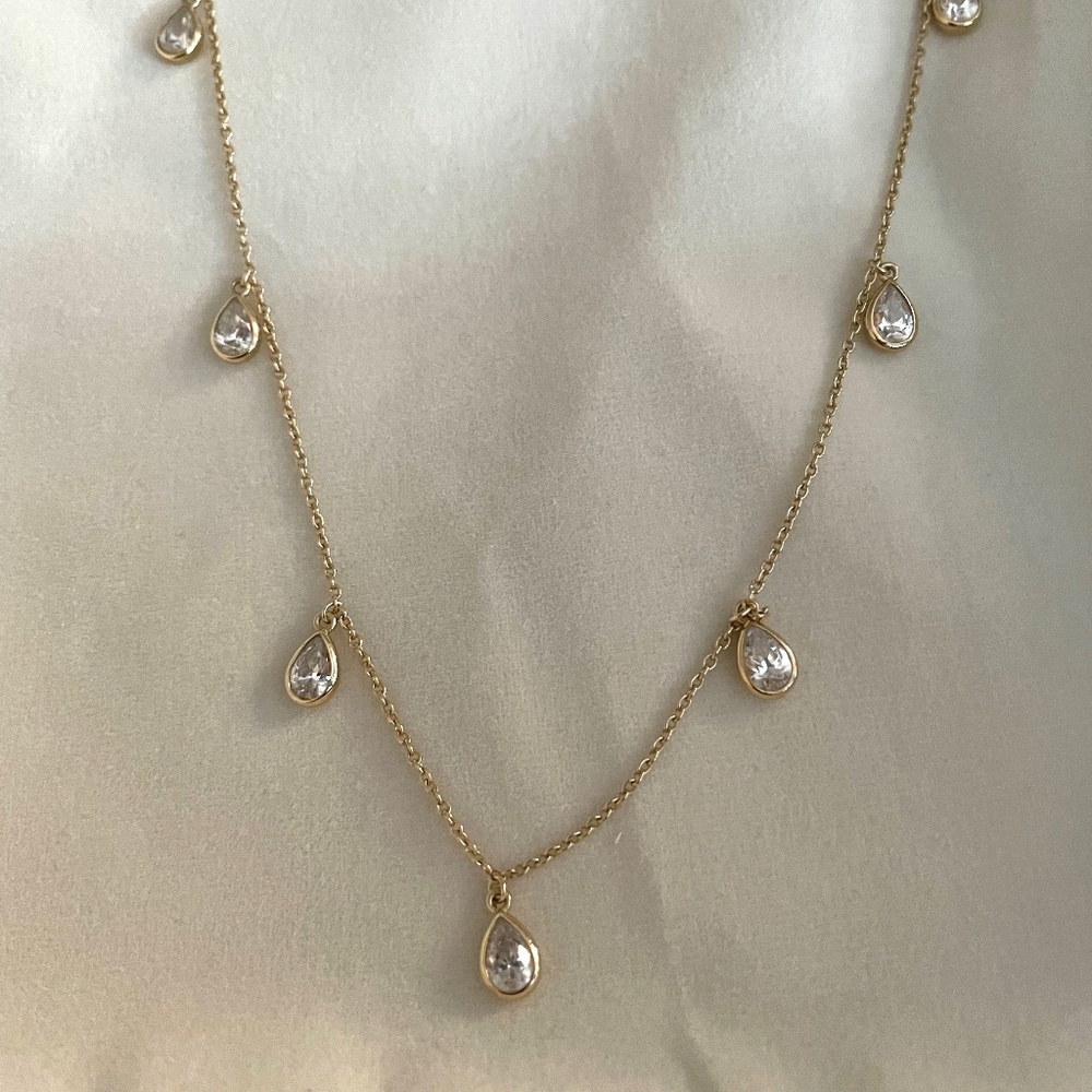 Diamonique 26" Bezel Pear Cut Dangle Necklace - New